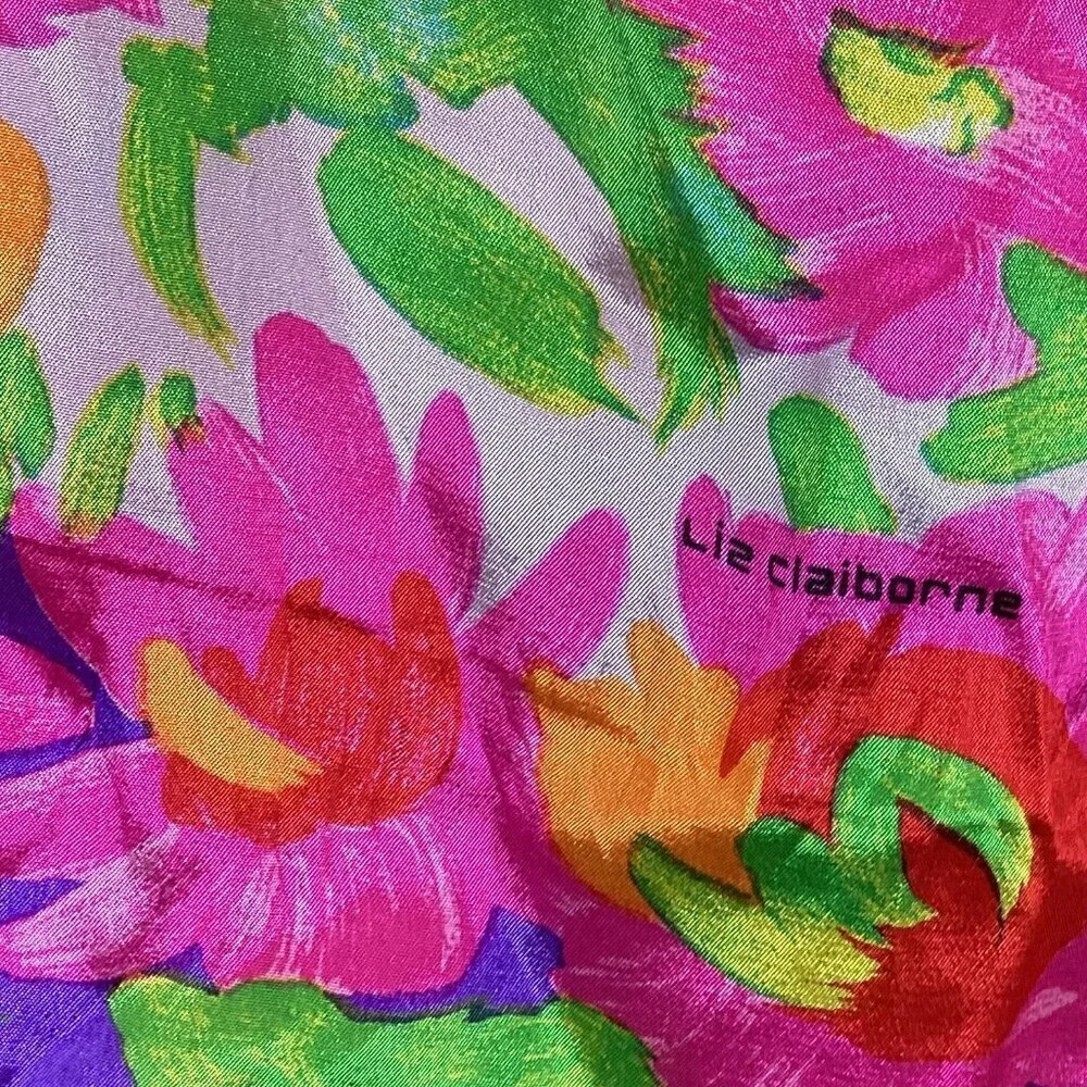 Liz Claiborne Silk Neck Scarf Colorful‎ Spring Floral Print 42P